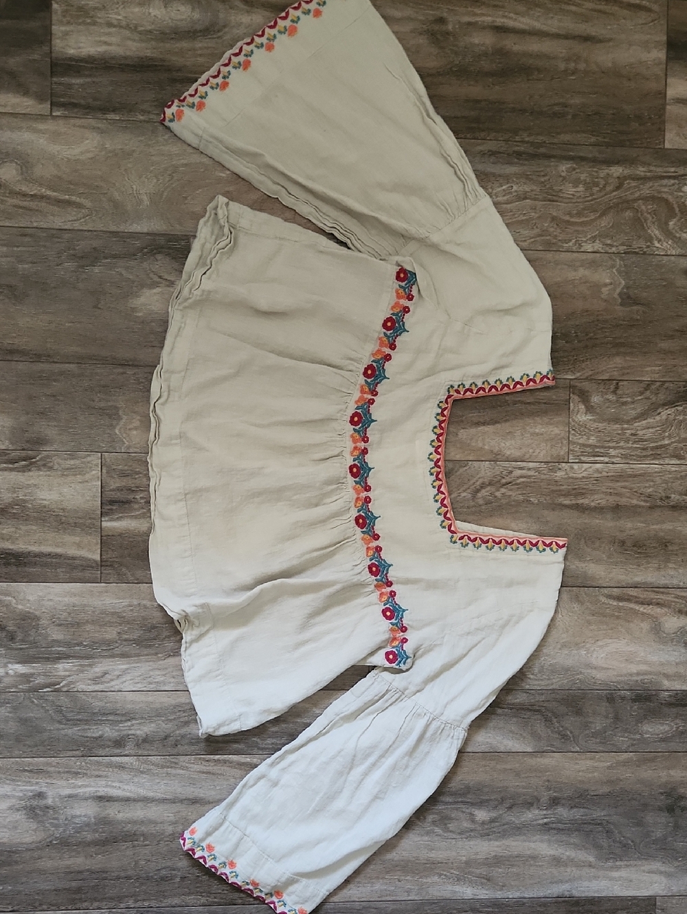 NATURAL LIFE Cream Peasant Top with Multicolor Floral Embroidery